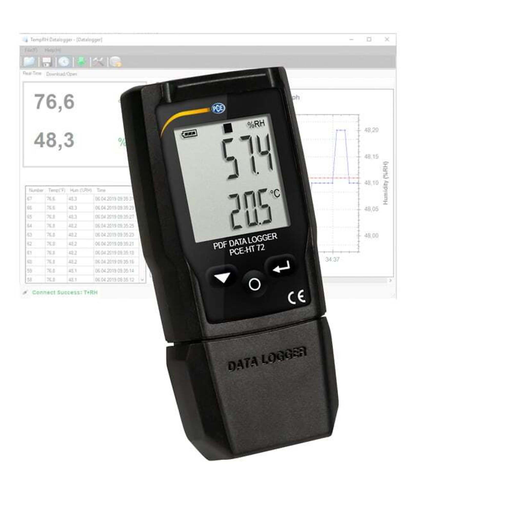 PCE Data Logger Hygrometer — Temperature and Humidity, 2.1K Sets Memory, Model# PCE-HT 72